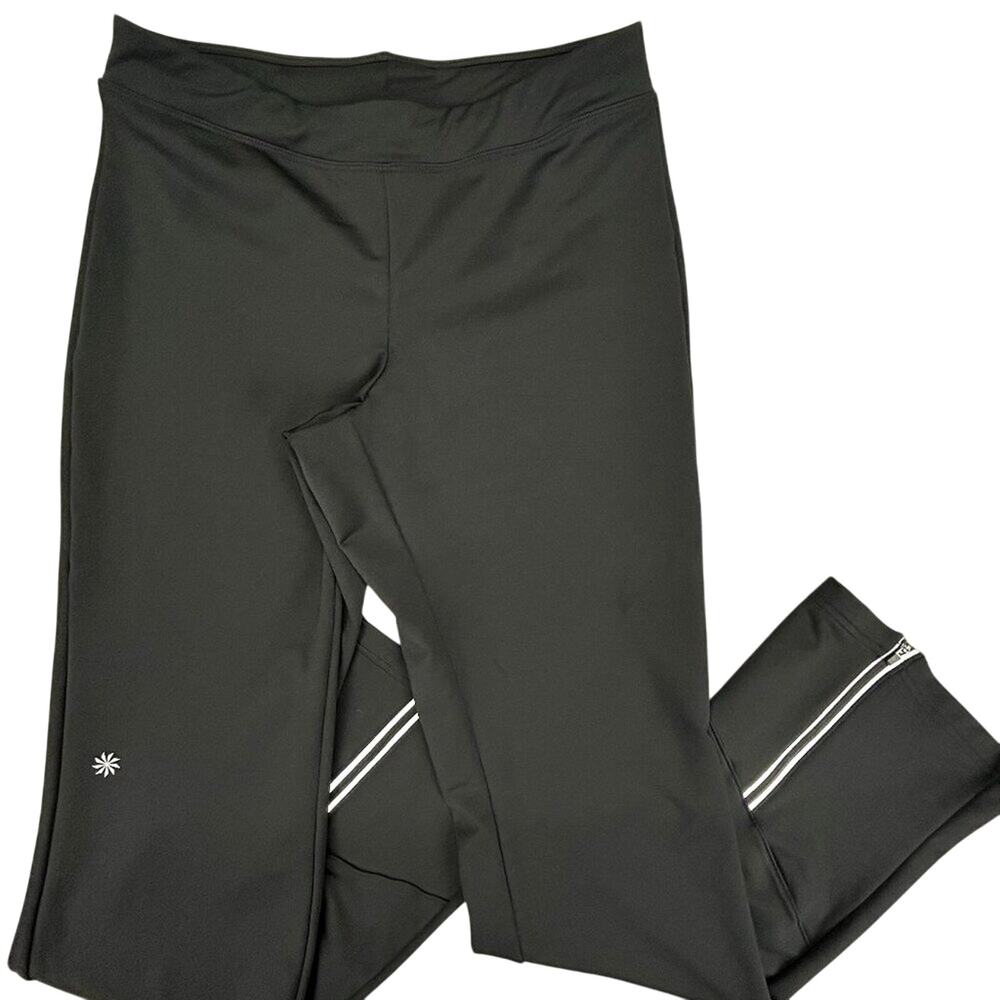 Athleta Flare Thick Leggings Back Ankle Reflective Zip Womens Medium Tall Black